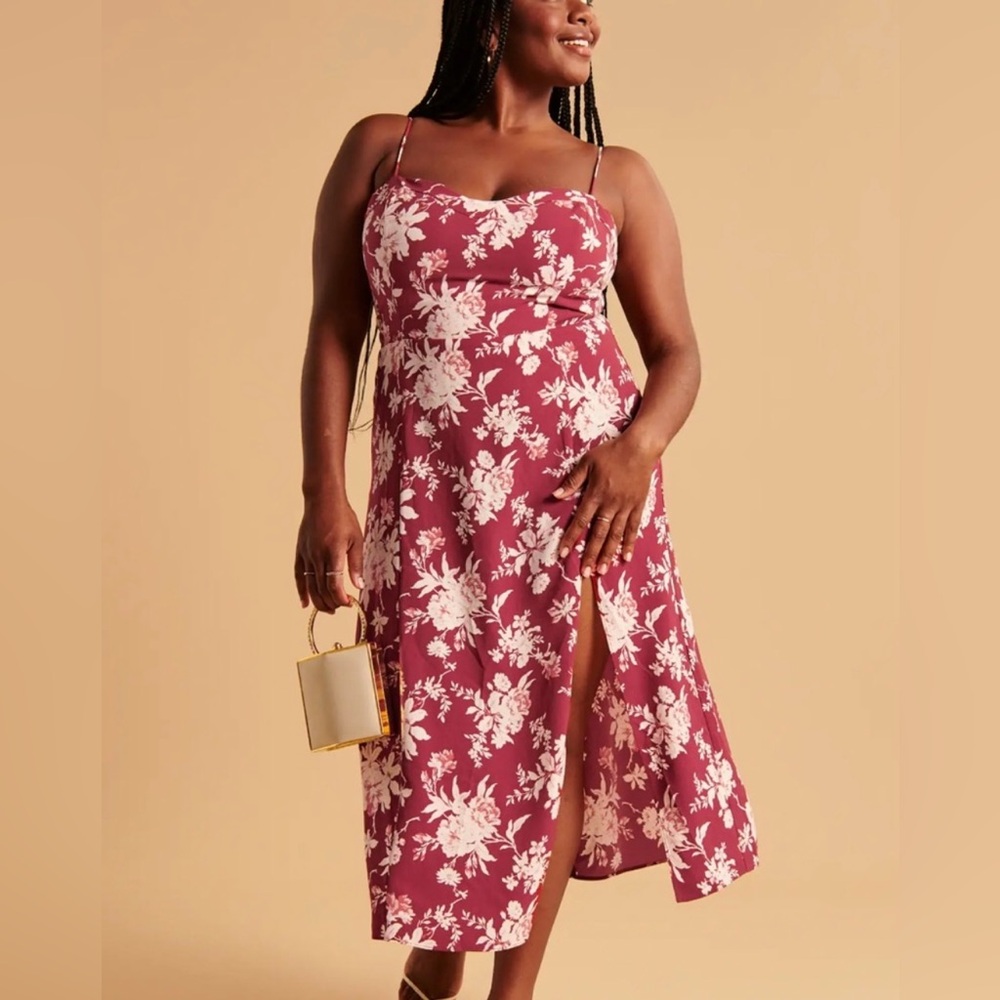Abercrombie & Fitch Burgundy Floral Midi Dress